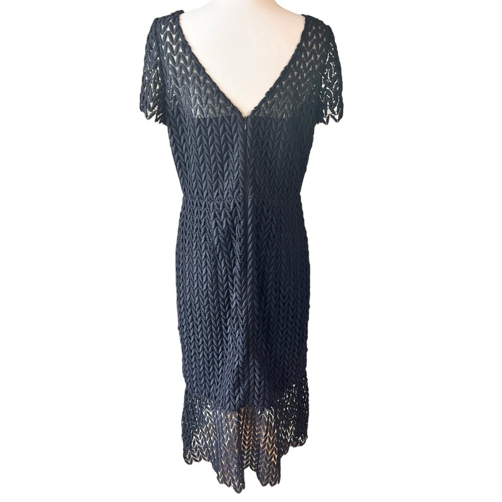 Kay Unger TATUM Black Lace Floral Petals Short Sleeve Midi Cocktail Dress - Picture 12 of 12